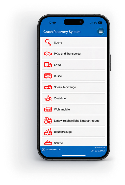 Crash Recovery System App - iPhone App Screenshot